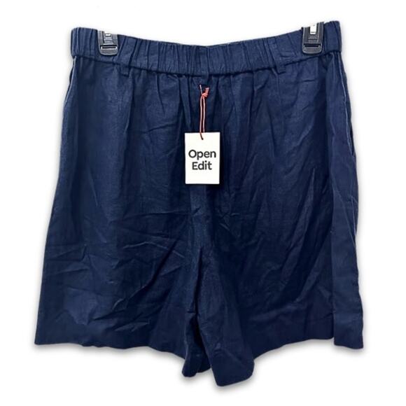 Open Edit Shorts Linen Blend High Rise Comfortable Fit Blue Women's Medium NWT - Picture 4 of 8